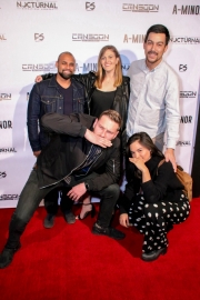 Nikesh Patel, Courtney Faltemeier, David Faltemeier, Tobias Winde Harbo and Sophia Harbo attend the premiere of ‘A-Minor’ at Raleigh Studios in Hollywood.
