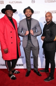 Producer Vanda Lee, director JR Strickland, and cinematographer Anthony Kimata attend the premiere of ‘A-Minor’ at Raleigh Studios in Hollywood.