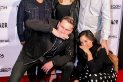 Nikesh Patel, Courtney Faltemeier, David Faltemeier, Tobias Winde Harbo and Sophia Harbo attend the premiere of ‘A-Minor’ at Raleigh Studios in Hollywood.