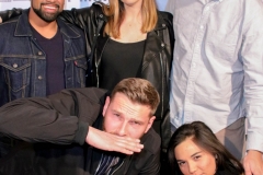 Nikesh Patel, Courtney Faltemeier, David Faltemeier, Tobias Winde Harbo and Sophia Harbo attend the premiere of ‘A-Minor’ at Raleigh Studios in Hollywood.