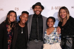 TayLore Reliford, RJ Reliford, director JR Strickland, TaMya Reliford, and LaTonya Reliford attend the premiere of ‘A-Minor’ at Raleigh Studios in Hollywood.