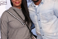 Comedian Calvin Evans and guest attend the premiere of ‘A-Minor’ at Raleigh Studios in Hollywood.
