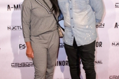 Comedian Calvin Evans and guest attend the premiere of ‘A-Minor’ at Raleigh Studios in Hollywood.