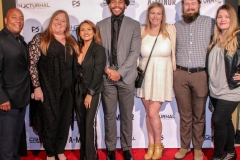 Josue Morales, Tiffany Brenon, associate producer Sarah Giovanna Faltemeier, Alison Yedor, Max Yedor, and Emma Sofia Pohja attend the premiere of ‘A-Minor’ at Raleigh Studios in Hollywood.