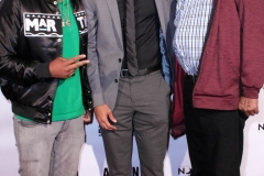 Young Tez, director JR Strickland, and Jerry Strickland attend the premiere of ‘A-Minor’ at Raleigh Studios in Hollywood.