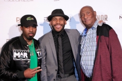 Young Tez, director JR Strickland, and Jerry Strickland attend the premiere of ‘A-Minor’ at Raleigh Studios in Hollywood.